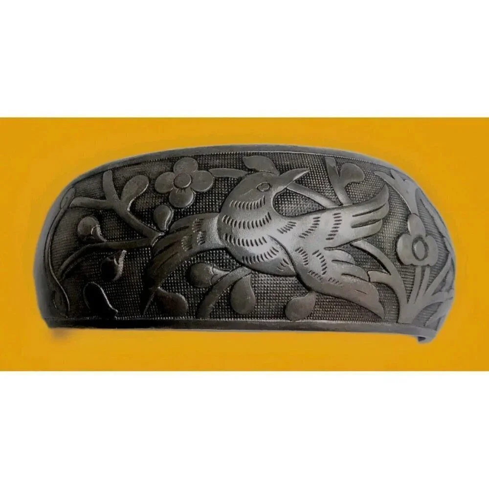Ethnic‎ Chinese Sterling silver Cuff Bracelet Birds & Flowers